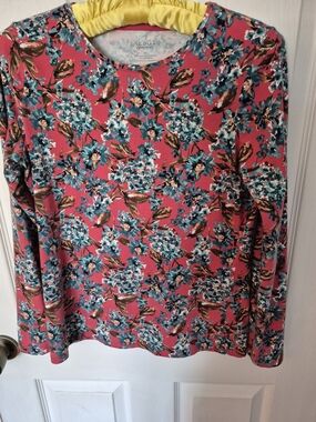 Talbots  Pink Floral Long-Sleeve Crewneck Top